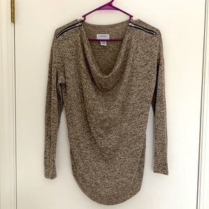 Tan cowl neck zipper sweater